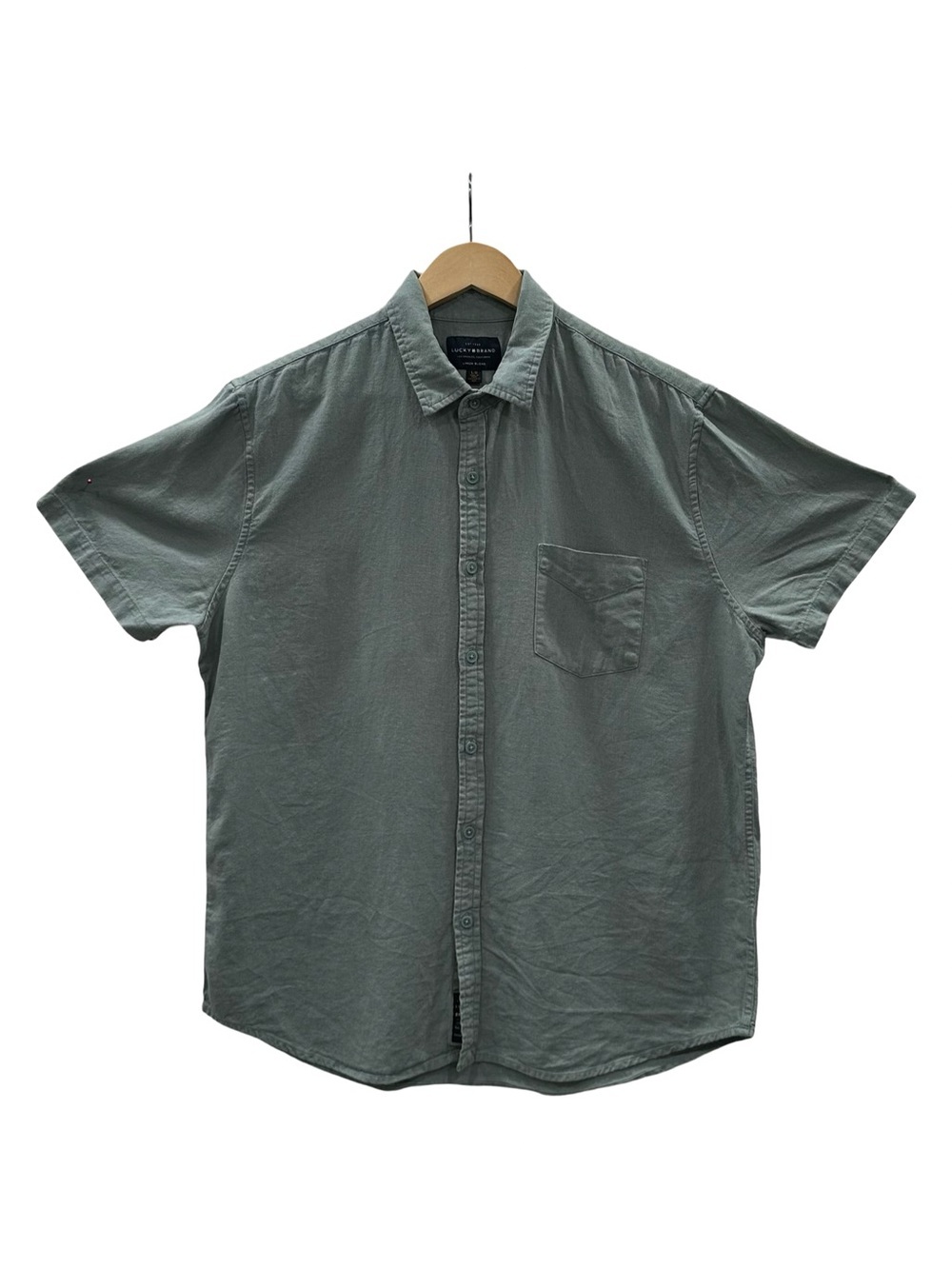 Lucky Brand Men’s Linen Blend Short Sleeve Button Down Shirt Green Size L